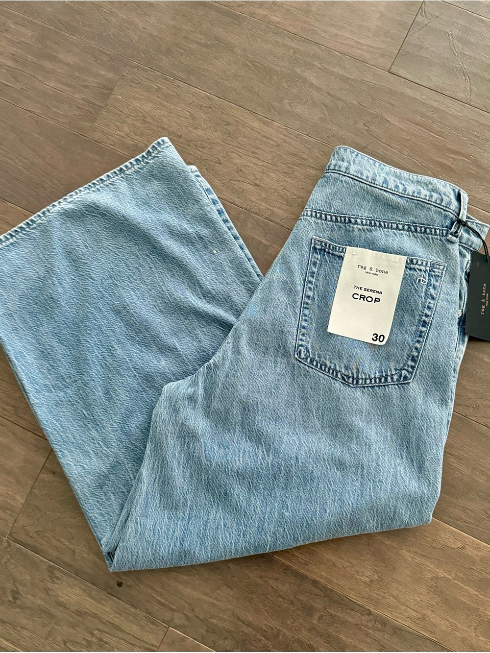 NWT rag & bone Sz 30 light blue cropped high rise wide leg Serena jeans